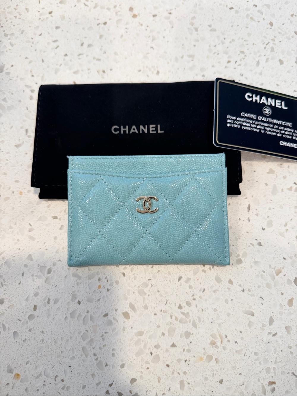 CHANEL Quilted Card Holder in Light Blue with Gold CC Hardware - Picture 3 of 10